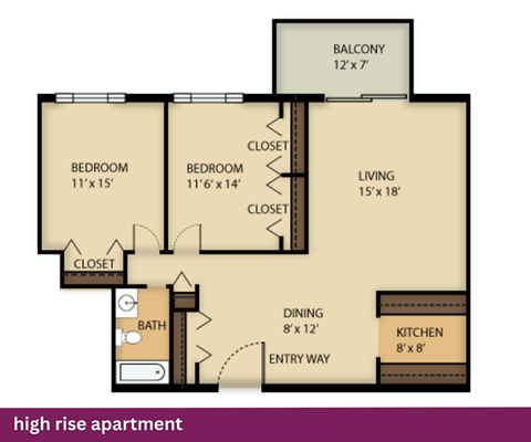 Floor plan for 2 beds, 1 bath, 1010 sqft